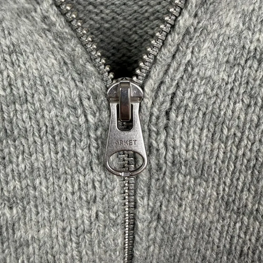 Arket Wool Quarter Zip Oversized Pullover Polo Sweater Large Gray Minimalist